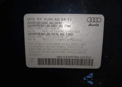 2011 Audi Q5 2.0T Premium из США, поврежденный, VIN WA1CFAFP2BA102350